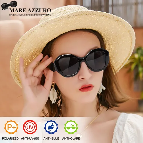 Vista 2 de MARE AZZURO Gafas de sol polarizadas de gran tamaño para mujeres y hombres, para conducir, pesca, deportes, protección UV400, para fiesta, playa, sol