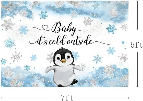Vista 3 de MEHOFOND Telón de fondo de invierno para baby shower de pingüino de 7 x 5 pies para niños, bebé hace frío afuera, fondo de acuarela azul, animales