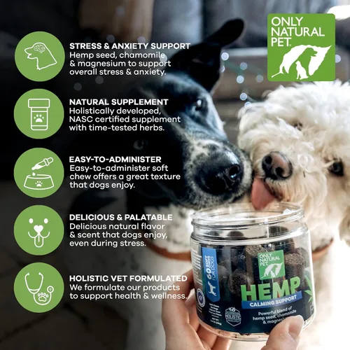 Vista 5 de Only Natural Pet - Mordeduras masticables suaves de cáñamo natural para aliviar el estrés y la ansiedad del perro - L-teanina, manzanilla y bálsamo