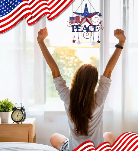 Vista 4 de CoTa Global Campanilla de viento de la paz con la bandera de Estados Unidos, diseño patriótico para interiores o exteriores, decoración del hogar