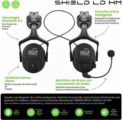 Vista 3 de Casco de seguridad para motosierra forestal GREEN DEVIL con orejeras Bluetooth Casco de arborista Casco duro con visera incorporada Protector facial