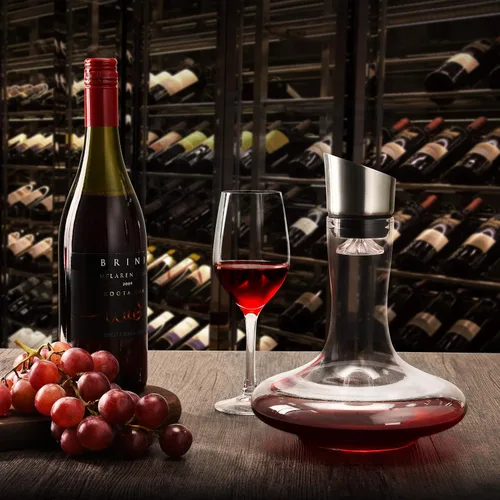 Vista 3 de Decantador de vino con aireador integrado, jarra de vino, decantador de vino tinto, vidrio de cristal 100% sin plomo, aireador de mano de vino
