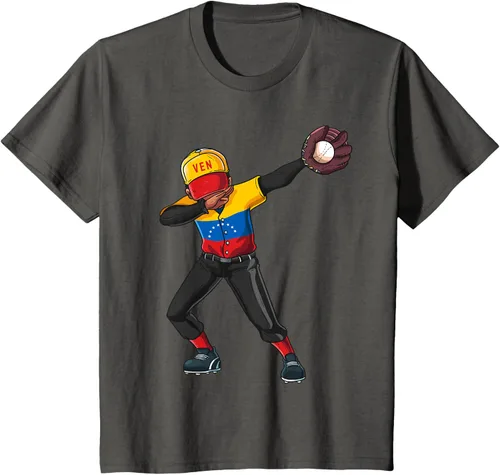 Vista 43 de Baseball Dabbing Venezuela Player Catcher Pitcher Hombres Niños Camiseta, Negro