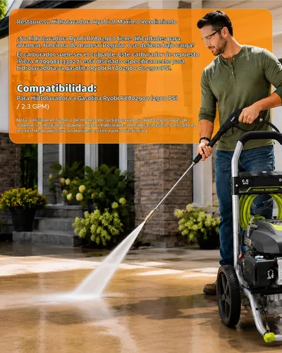 Vista 3 de MOTOALL Carburador para lavadora a presión Ryobi RY802900 2900 PSI