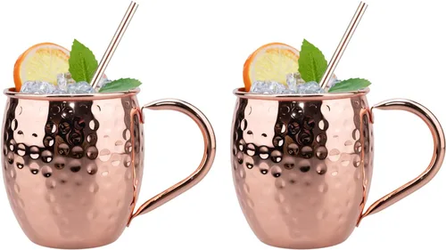 Vista 15 de TJ Moscow Mule - Juego de 2 tazas de mula, taza martillada negra, 17 onzas Negro