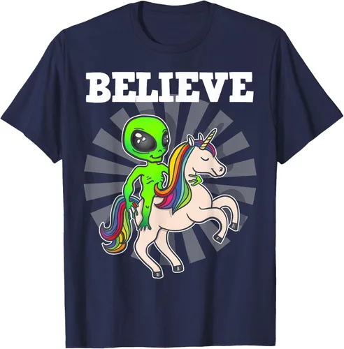 Vista 78 de Believe Space Alien Riding Unicorn - Camiseta de regalo divertida, Negro, S