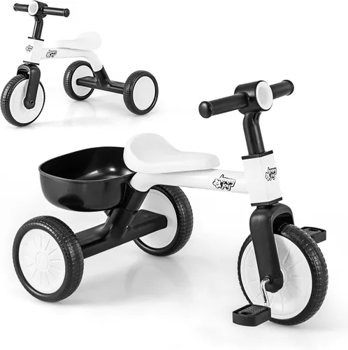 Vista 10 de HONEY JOY Triciclo, triciclo para niños de 3 ruedas con asiento ajustable, cesta de almacenamiento extraíble, triciclo para niños de 3 a 5 años