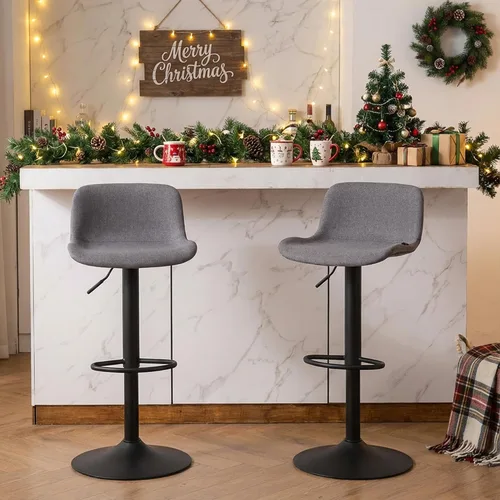 Vista 12 de YOUTASTE Juego de 2 taburetes de bar totalmente negros, taburetes de bar giratorios ajustables con respaldo, asientos de silla de bar acolchados