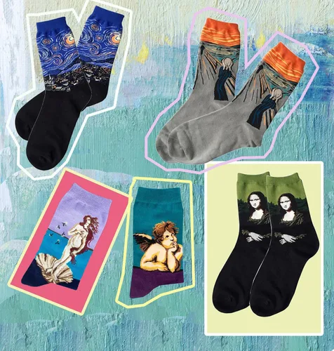 Vista 3 de Womens Fun Socks Famous Painting Patterned Art Socks Printed Cool Novelty Funny Socks for Women