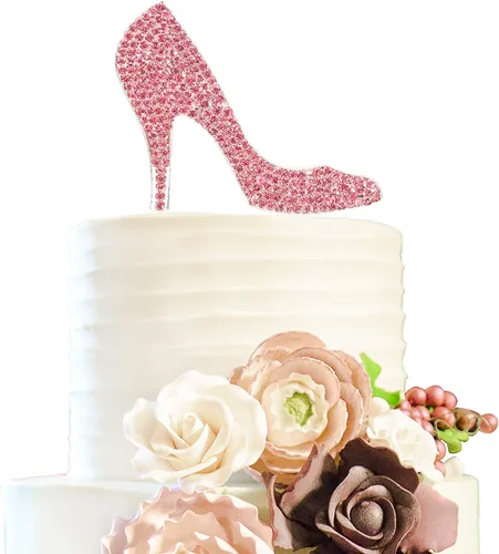 Vista 13 de LINGTEER 30 fabulosos adornos para tartas de cristal con diamantes de imitación de tacón alto, color rosa, perfecto para 30 cumpleaños, aniversario