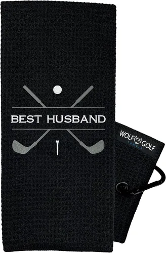 Vista 10 de Toalla de golf Wolf Golf Towels Best Dad by Par Bordada en EE. UU. Accesorios de golf para hombres