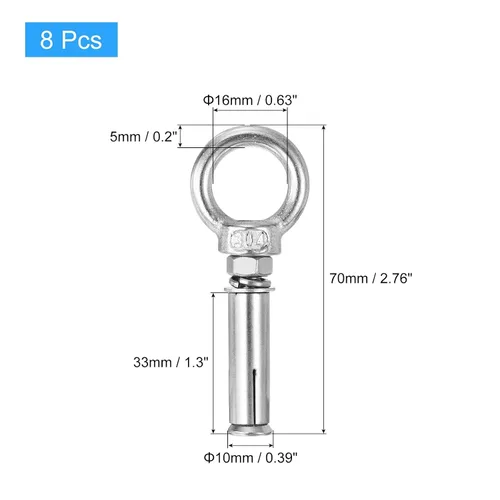 Vista 2 de uxcell Aro de elevación de la expansión, 8pcs M6x50mm 304 tornillo de expansión de acero inoxidable con anillo de ojo para pared de ladrillo