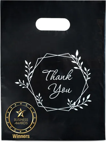Vista 28 de Choice Marts Bolsas de mercancía 100 negras 9"x12" Tamaño 1.5Mil de grosor con asas Glossy Black Retail Bags. Convenient Carry Handles. Ideal For