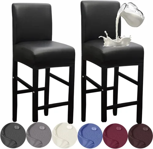 Vista 19 de HFCNMY - 2 fundas elásticas impermeables para taburete de bar con respaldo, fundas para silla de bar con banda elástica, color beige