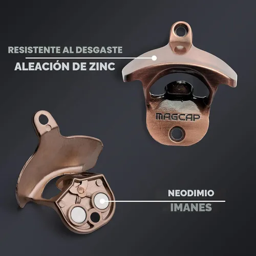 Vista 2 de Abrebotellas para exteriores montado en la pared, estilo abridor magnético de botellas de cerveza que atrapa las tapas, fácil de instalar e Cobre