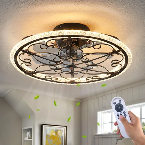 Vista 12 de Ventilador de techo enjaulado blanco con luces y control remoto, ventilador de techo industrial de granja con luz para cocina, dormitorio, sala