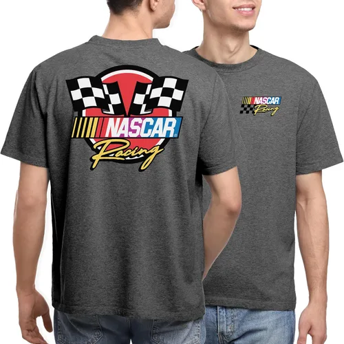 Vista 4 de Junk Food NASCAR Racing Logo - Camiseta unisex para adultos con el logo de carreras de NASCAR en la parte delantera y trasera para hombres y mujeres