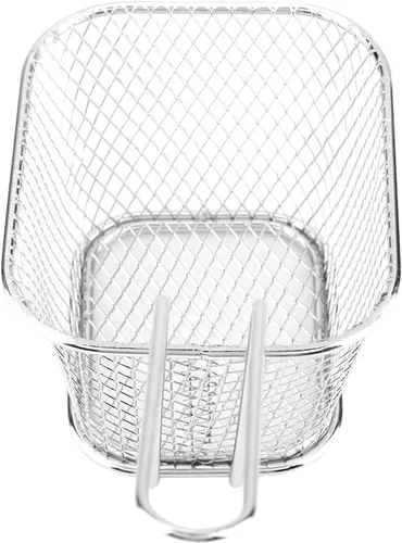 Vista 9 de Soporte de papas fritas de acero inoxidable, Mini cesta rectangular para freír, Servicio de mesa de comida frita, Herramienta de cocción de papas
