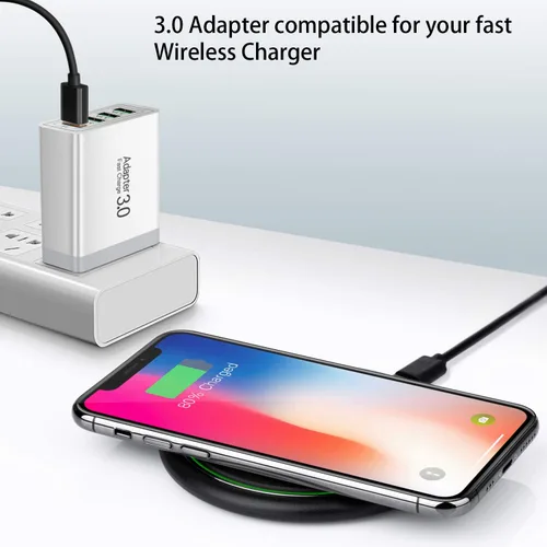 Vista 4 de iSeekerKit Paquete de 3 adaptadores de cargador de pared USB 3.0 de 4 puertos, bloque de carga rápida, compatible con Samsung Galaxy S10 S9 S8/Note