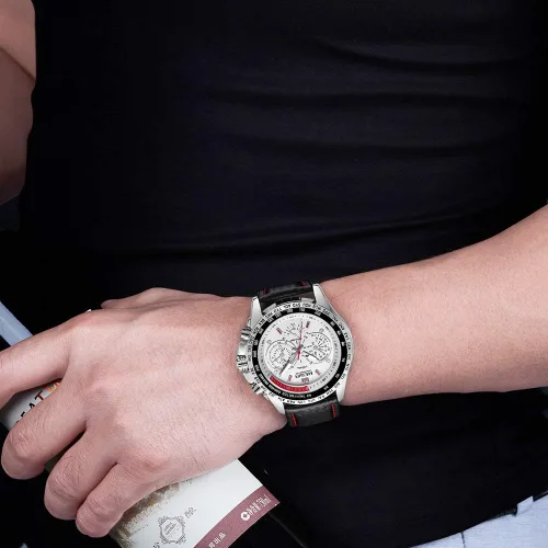 Vista 4 de MEGIR Reloj de cuarzo analógico luminoso para hombre, con correa de poliuretano, calendario de esfera grande para negocios, trabajo, escuela
