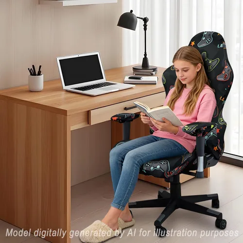 Vista 5 de Fundas para sillas de videojuegos, impresión 3D, elástica, reclinable, para computadora, con funda para reposabrazos (sin sillas) (A)