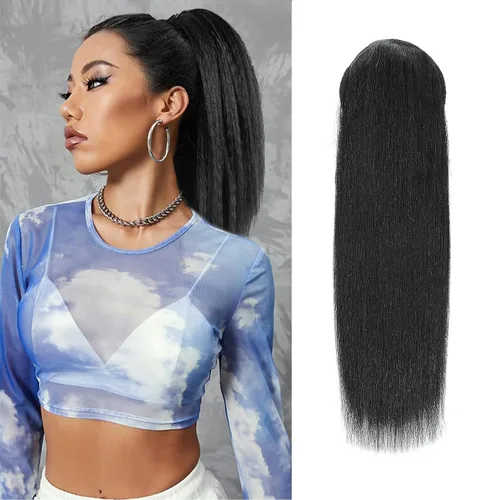 Vista 8 de Adette Colas de caballo rizadas de 12 pulgadas, extensiones de cabello humano con cordón, extensiones de cabello rizado con clip en cola de caballo