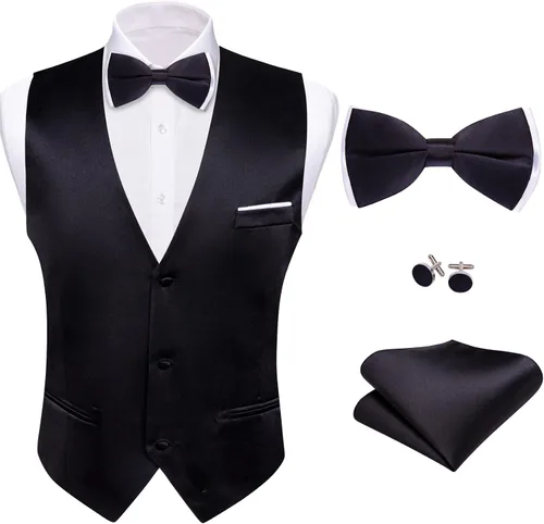 Vista 22 de Barry.Wang Chaleco de traje para hombre, conjunto de corbatín, chaleco A-02-rosa claro