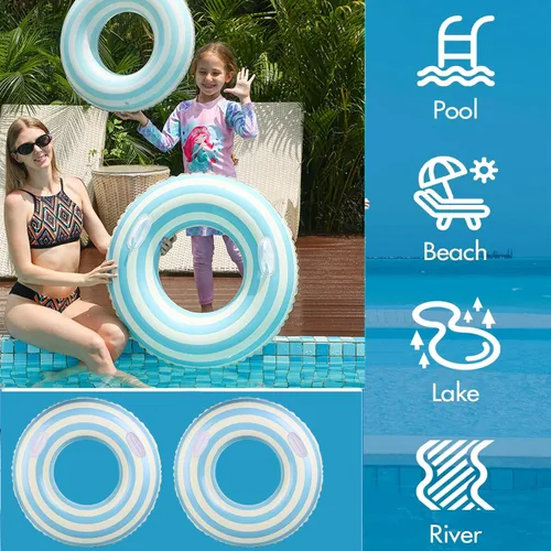 Vista 4 de Flotador de piscina grande a rayas, flotadores inflables de piscina para adultos, paquete de 2 flotadores de piscina, tubos de piscina, anillos