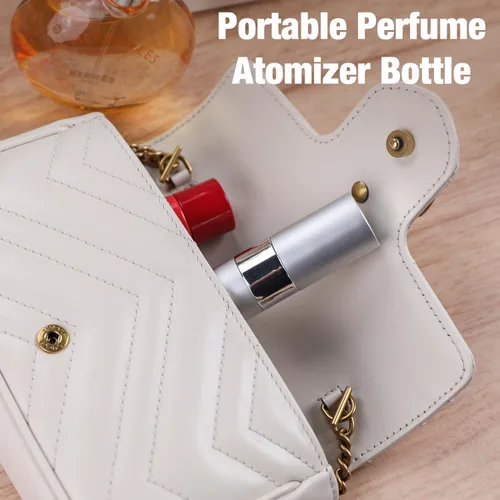 Vista 7 de Botella de perfume recargable de viaje, 3 botellas de atomizador de perfume portátiles de 0.3 onzas líquidas para bolsa, botella de spray con parte