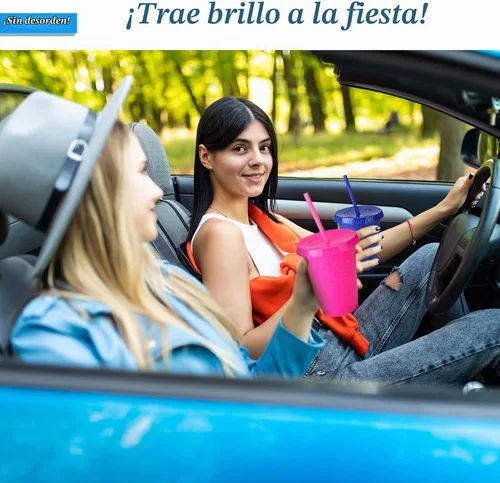 Vista 5 de Potchen Vaso reutilizable con purpurina con pajitas y tapas, vaso de plástico con tapas y popotes a granel, botella de agua, café helado, bebida