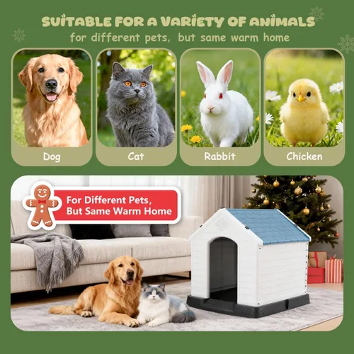 Vista 3 de Casa Grande de Plástico para Perros, Caseta para Perros Exterior Impermeable Doghouse Casas para Perros, Refugio para Cachorros Piso Elevado