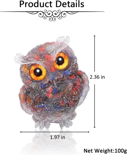 Vista 6 de Jovivi Estatua de búho de cristal de 2.5 pulgadas, 7 chakras, tallada a mano, resina reiki, cristal curativo de bolsillo, figuras de búho