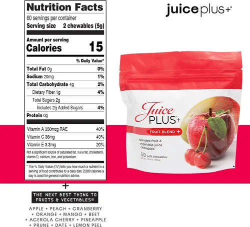 Vista 3 de JuicePlus+ - Mezcla de frutas y verduras masticables suaves – Sabrosas vitaminas veganas en gomitas para adultos y niños – 4 meses de suministro