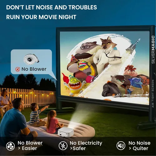 Vista 2 de Pantalla de proyector inflable silenciosa I diseño hermético sin soplador, respaldo negro, 100 pulgadas (equivalente a 14 pies)