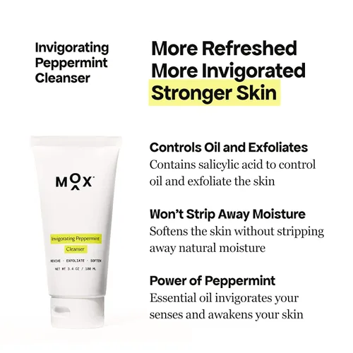 Vista 5 de MOX Juego de iniciación para el cuidado de la piel para hombre (juego de 2 piezas) Incluye limpiador facial exfoliante de menta + suero hidratante
