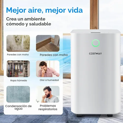 Vista 4 de COSTWAY Deshumidificador de 2,000 pies cuadrados para el hogar, deshumidificador de 32 pintas con 3 modos, 2 velocidades, panel de control táctil
