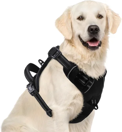 Vista 36 de PUPTECK Arnés táctico sin tirones para perro, tamaño mediano, arnés reflectante ajustable con asa para perro, de fácil control, cómodo y suave