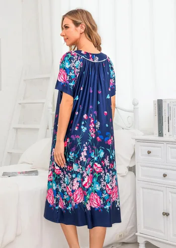 Vista 5 de YOZLY Vestido de casa para mujer, de manga corta, abrigo de casa con bolsillos