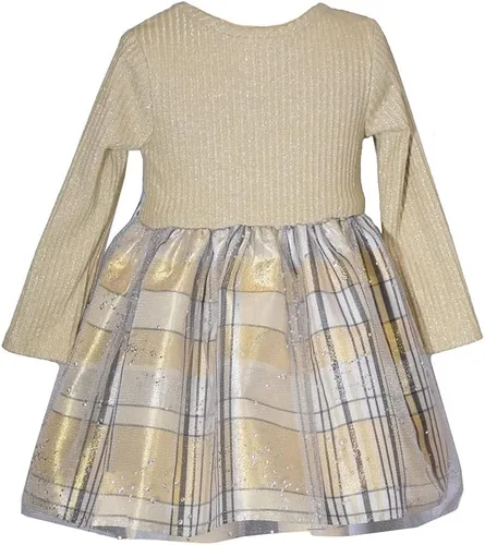 Vista 2 de Bonnie Jean Vestido de Navidad navideño - Vestido de punto dorado a cuadros