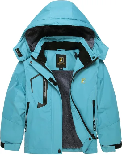 Vista 13 de Keevoom Chaqueta de esquí impermeable para niña, abrigo de nieve de forro polar, resistente al viento, chaqueta de snowboard de invierno cálida