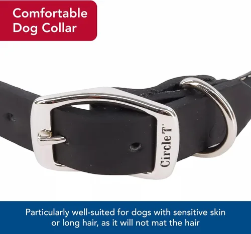 Vista 3 de Coastal Pet - Circle T - Collar redondo de cuero curtido de roble para perro, cómodo para perros con pelo largo o piel sensible, collar para Negro
