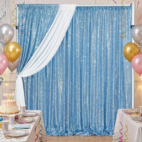 Vista 51 de B-COOL Cortinas de Fondo de Lentejuelas Azul Bebé 2 Piezas 2ftx8ft Fotografía para Fiestas Fondo Brillante Cortinas para Prom Bodas Baby Shower