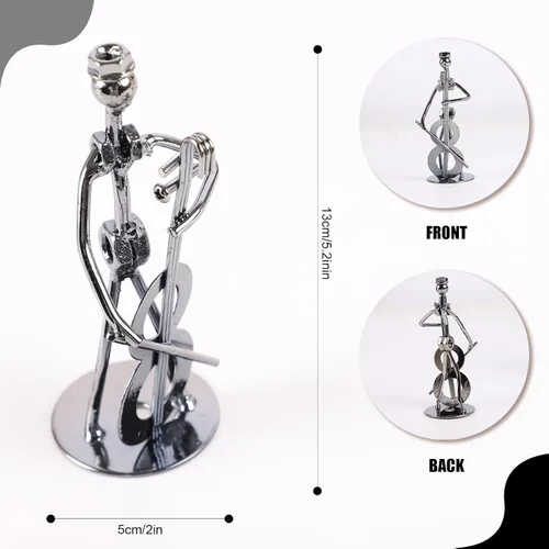 Vista 3 de Pequeña escultura de hierro, músico de metal, decoración de figuras de arte, regalo de estatua de hombre musical, exhibición para escritorio