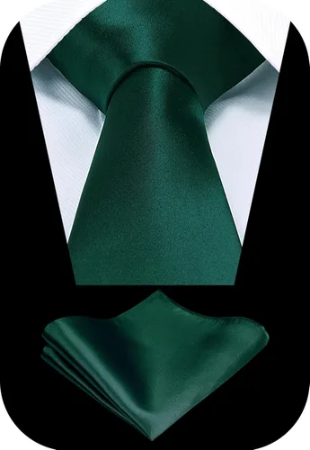 Vista 2 de TIE G - Juego de corbata negra formal y pañuelo de bolsillo en caja de regalo