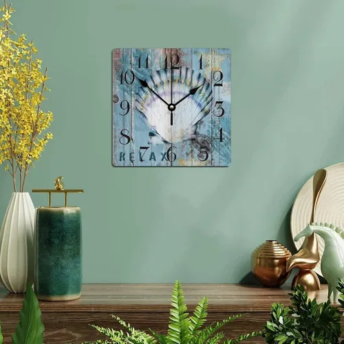 Vista 5 de Reloj retro de madera con ancla de vela, reloj de pared rústico con temática costera de océano, reloj colgante de grano de madera, silencioso a