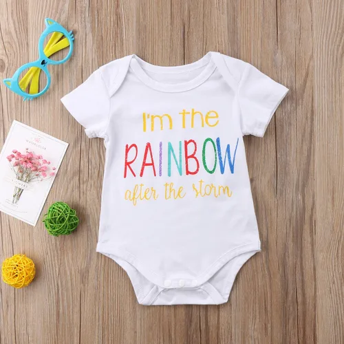 Vista 2 de Bebé Niños Niñas Ropa Mono Soy Rainbow Print Lindo Manga Corta Algodón Mameluco