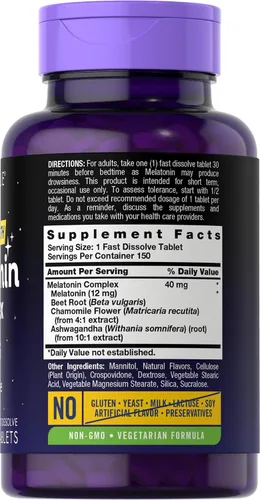 Vista 2 de Carlyle Melatonina 40mg Complex 150 tabletas de disolución rápida
