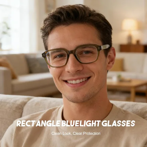 Vista 2 de Dollger Gafas de luz azul para hombre, estilo vintage, rectangular, con marco grueso, sin receta, para computadora, juegos, uso del teléfono