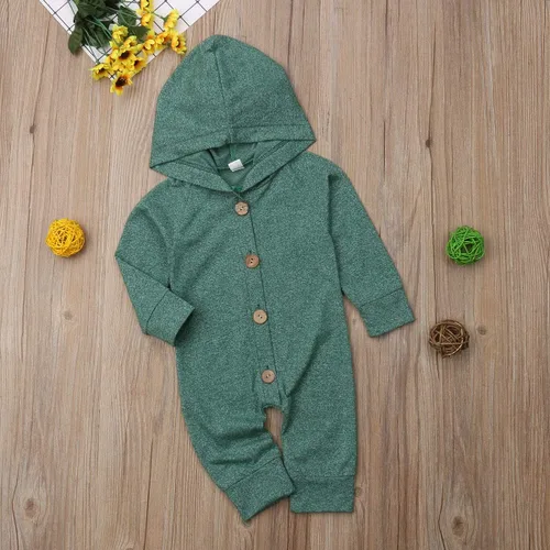 Vista 5 de Mameluco de manga larga para bebé recién nacido, mono con capucha, sudadera sólida con capucha de una pieza, ropa de otoño