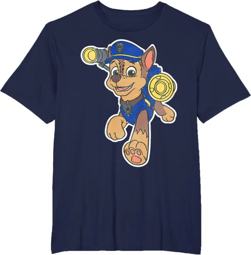 Vista 46 de Paw Patrol Chase Character Patch - Camiseta negra de manga corta con cuello redondo y ajuste clásico, talla S Negro